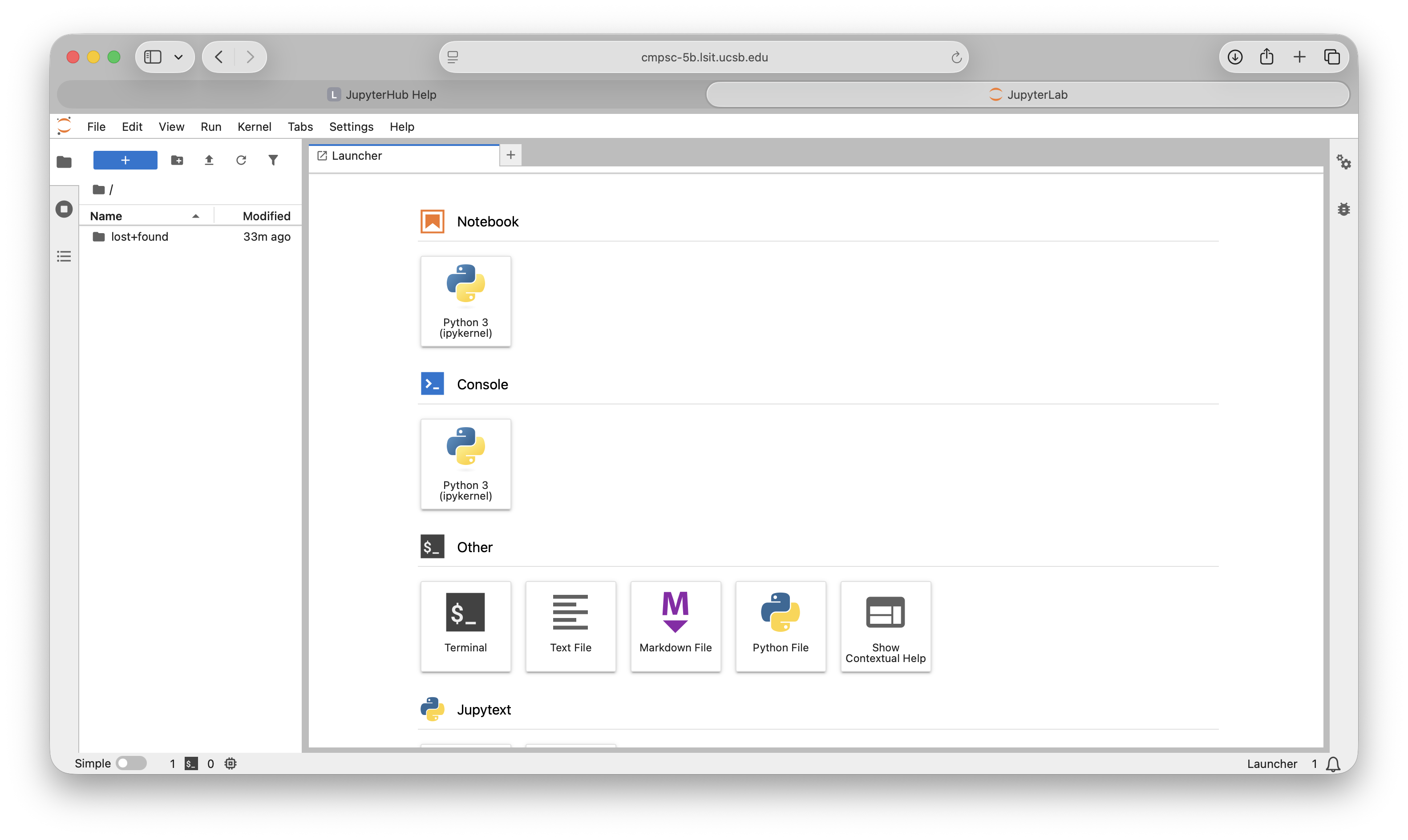 JupyterHub dashboard