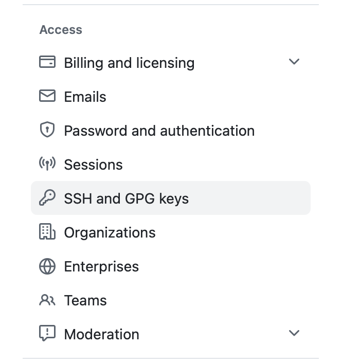 GitHub SSH and GPG keys sidebar item